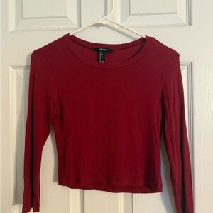 Forever 21 Burgundy Cropped 3/4 Sleeve Tee